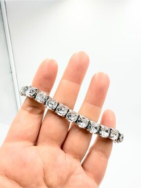 Vintage Silver Tone Crystal Tennis Bracelet Round Clear Rhinestones